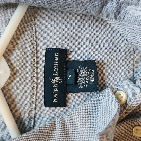 Ralph Lauren Young Mens Button Dress Shirt Blue Cotton Size 18 EUC - Picture 2 of 7